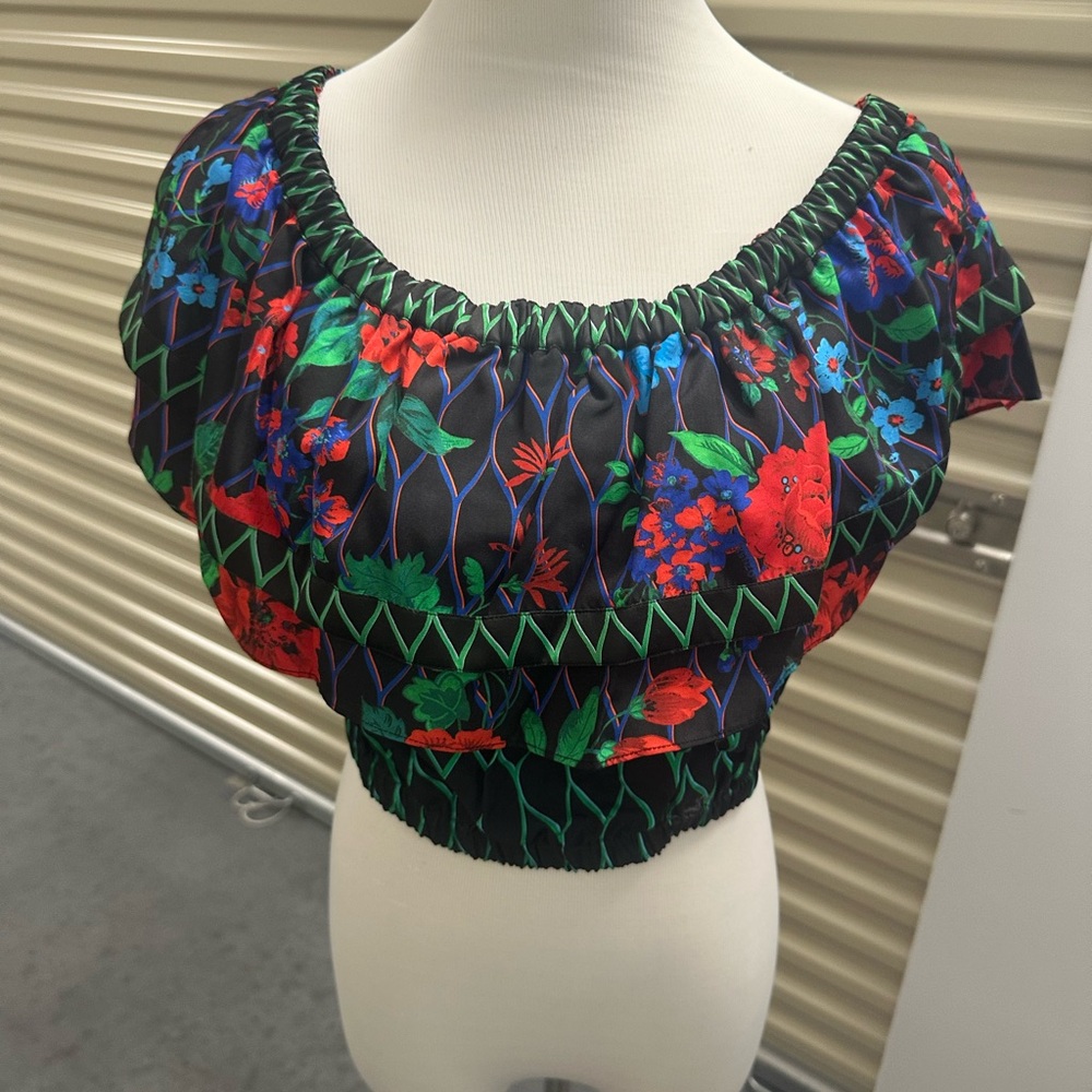 Colorful Floral Smocked Crop Top